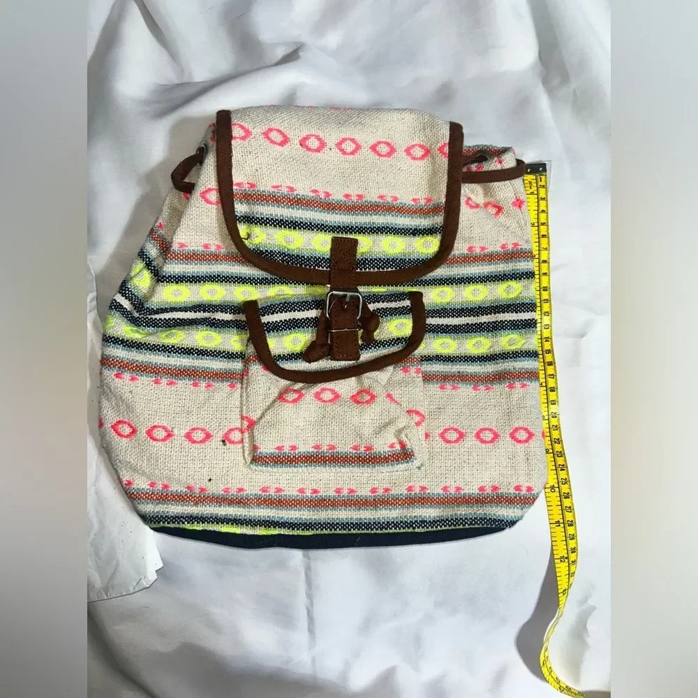 Backpack Linen Canvas Hobo Multicolor Natural Minimalist School Bags School